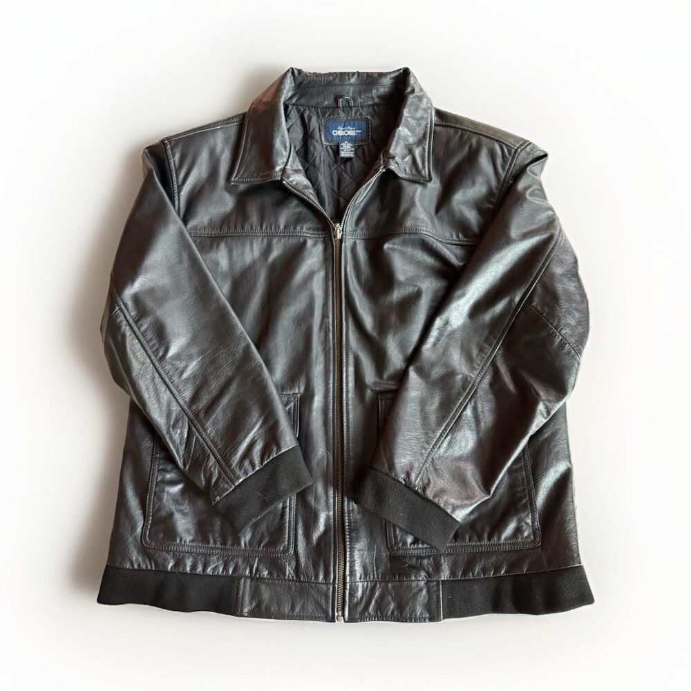 Vintage Cherokee‎ Men’s XL Black Leather Motorcycle Jacket Full Zip Lined